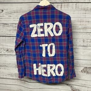 Disney Hercules Zero to Hero Cakeworthy Flannel Plaid Shirt S Blue